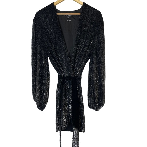 Celeb & BLOGGER FAVE RETROFETE Gabrielle Dress Robe Wrap Sequin Black NEW XS - Picture 5 of 13